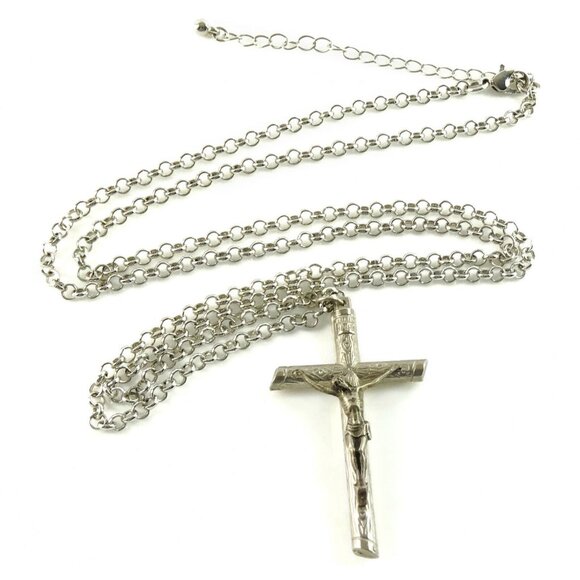 Crucifix Necklace Chunky Log Cross Pendant Religious Christian Jewelry - Picture 2 of 3